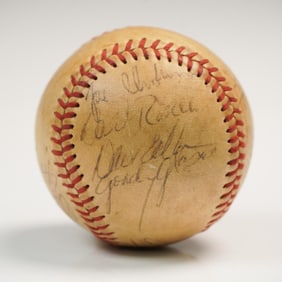 1934 New York Yankees Team-Signed Baseball with Joe Ciella, in Display Case