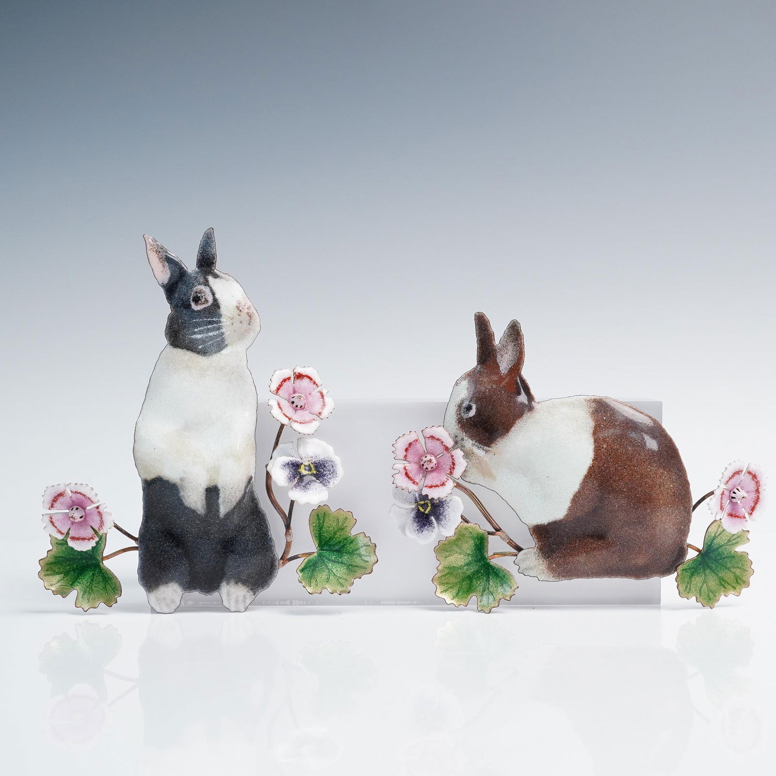 2pc Bovano of Cheshire Enameled Metal Bunny Wall Art (1 of 5)