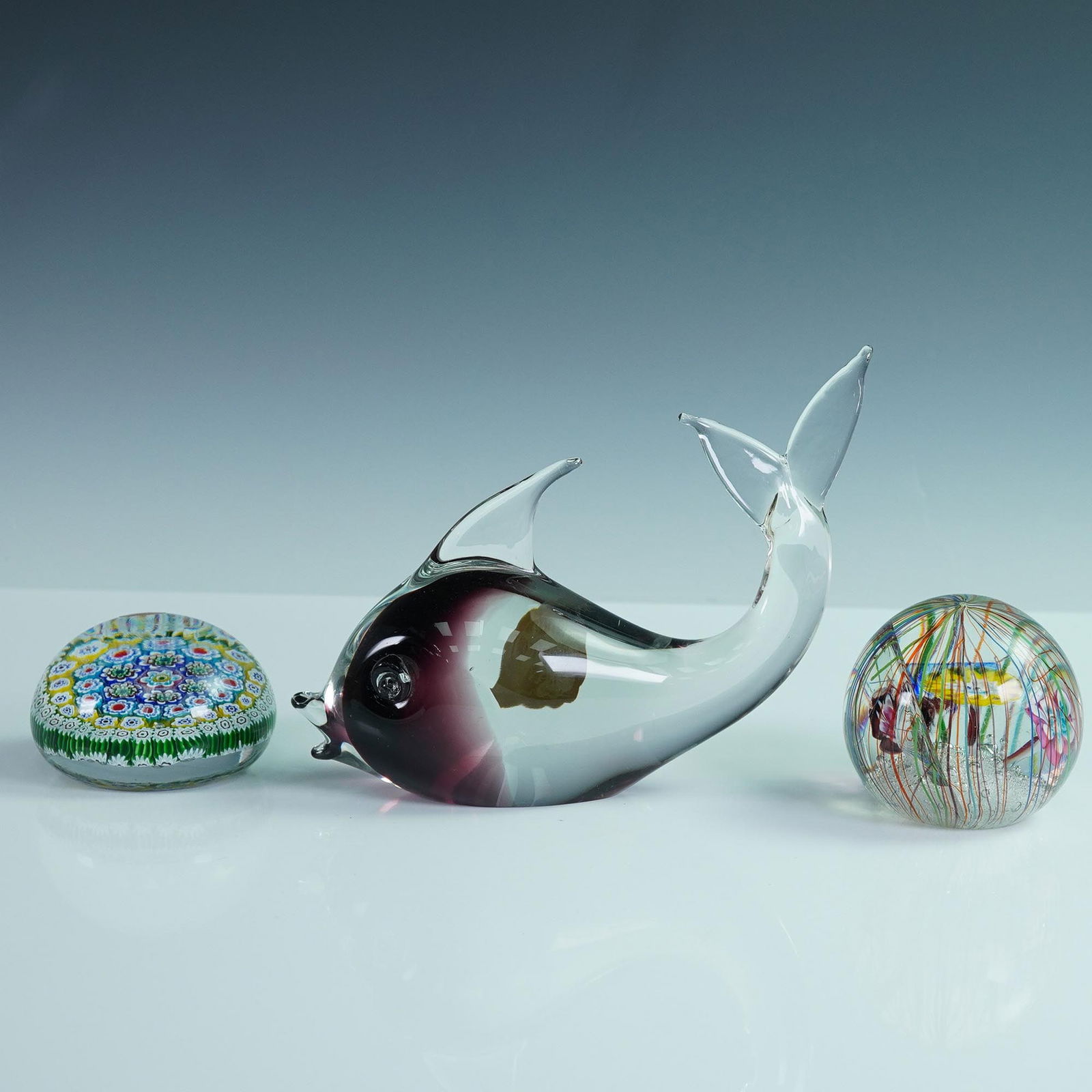 3pc Murano Art Glass Millefiori and Figural Paperweights (1 of 9)