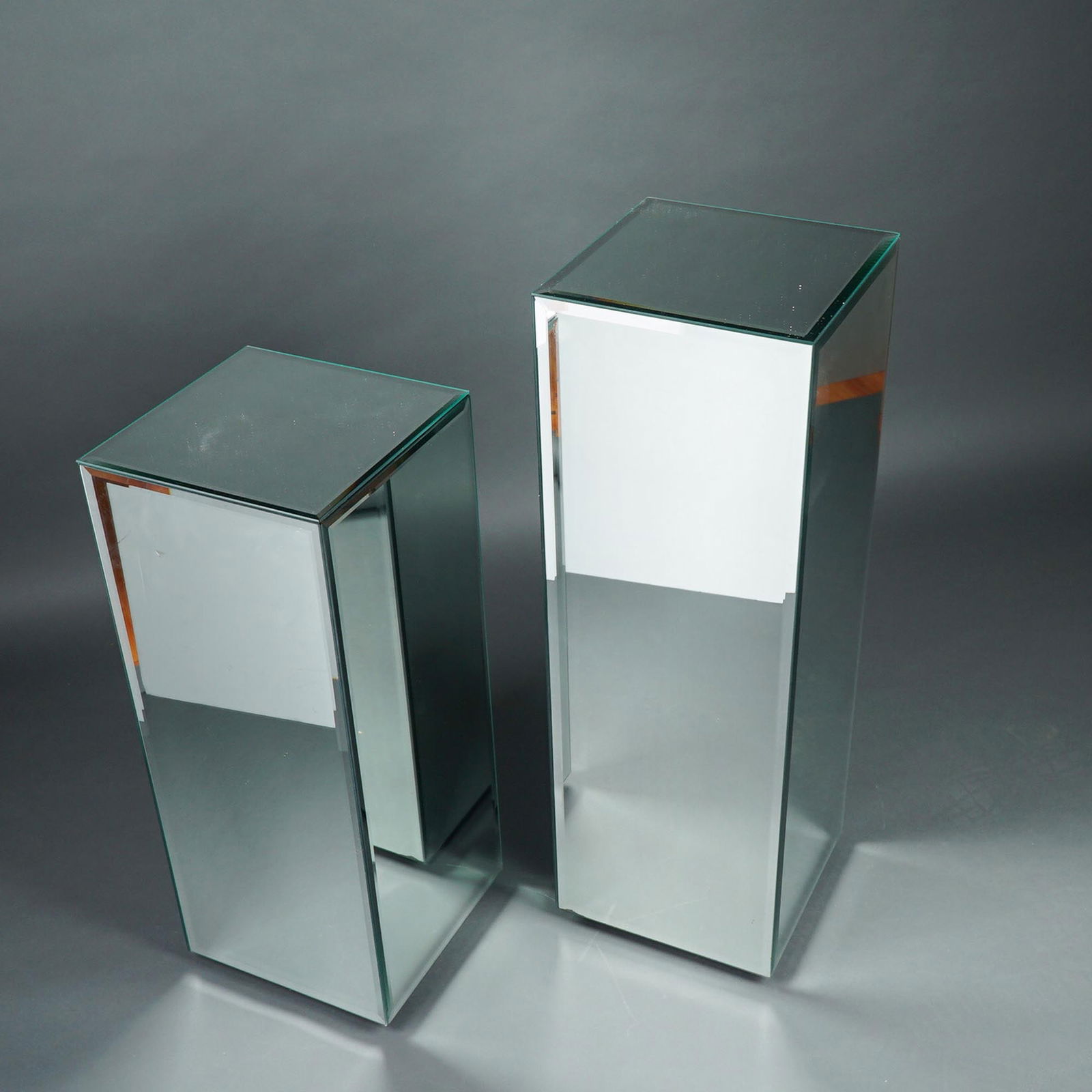 2pc Mirrored Pedestal Stands, Tall & Short Pair (1 of 6)