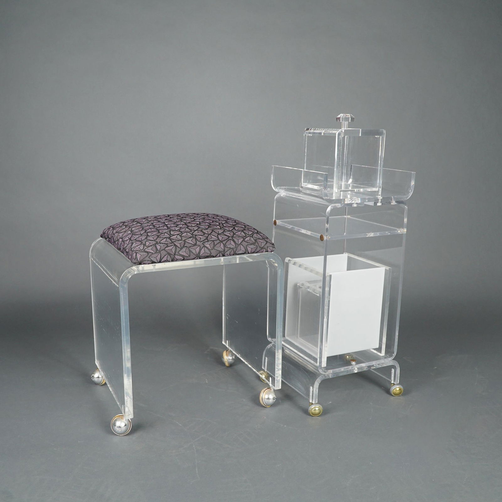 5pc Lucite Vanity Set with Rolling Stool & Organizer (1 of 10)