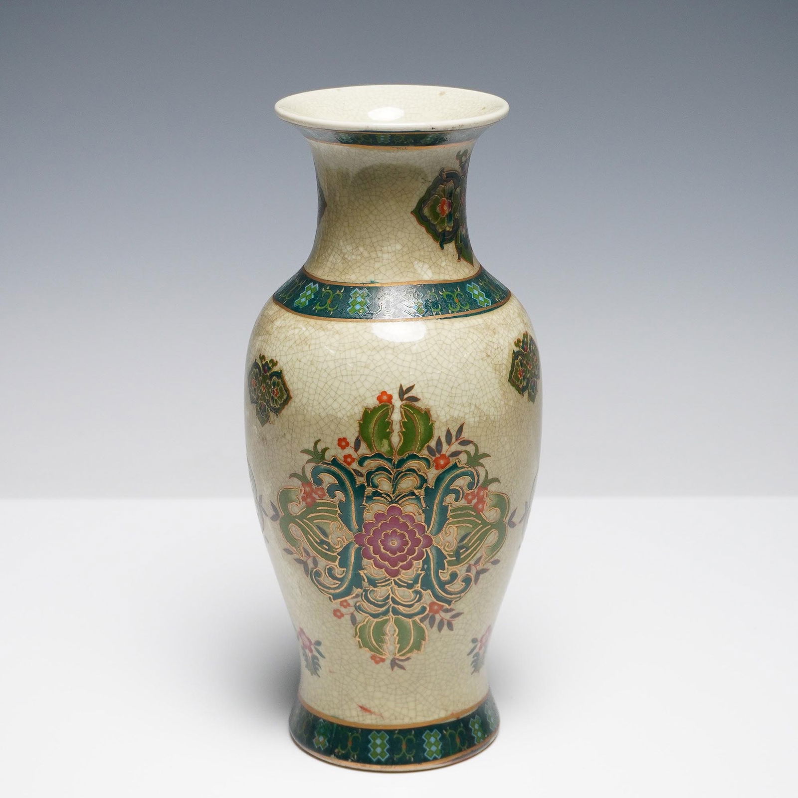 Chinese Ceramic Vase, Floral Motif with Crackle Glaze (1 of 4)