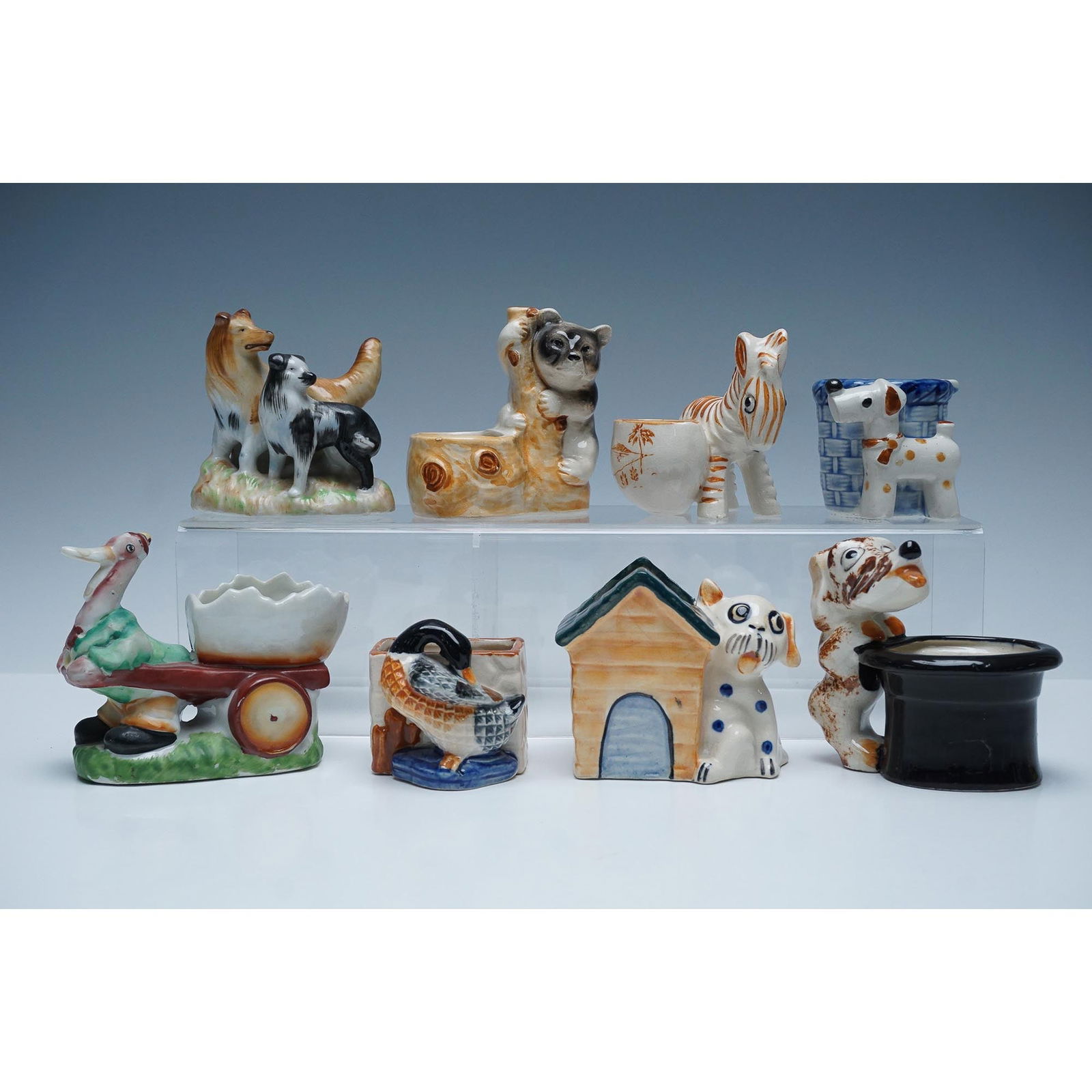 8pc Japanese Ceramic Figural Planters, Toothpick Holders, and Ashtrays (1 of 5)