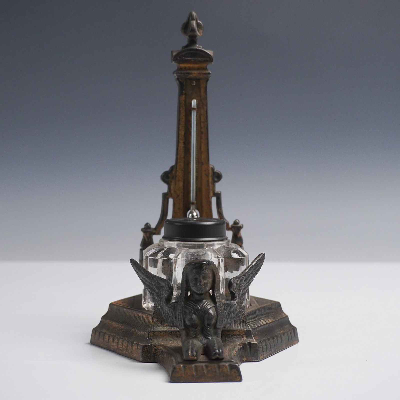 Antique Bronze Inkwell with Glass Insert and Winged Sphinx (1 of 1)
