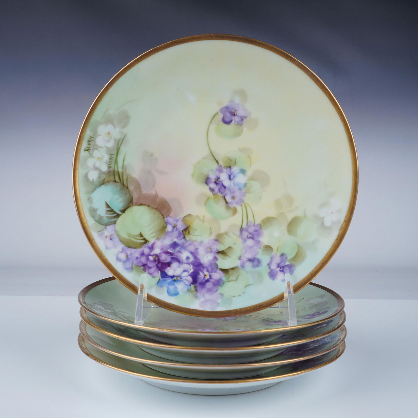 5pc Heinrich Selb Bavaria Hand-Painted Floral Plates (1 of 4)