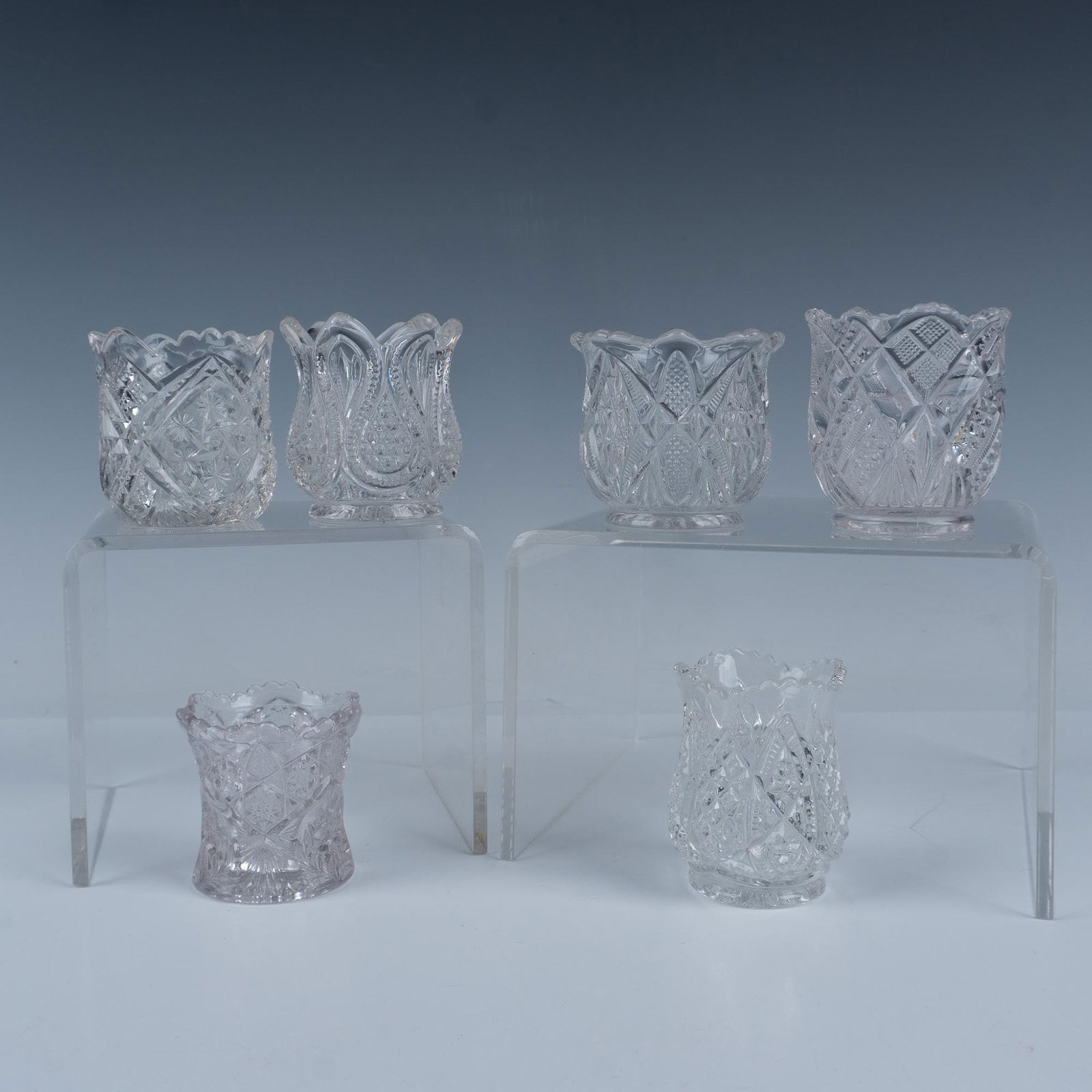 6pc Pattern Glass Toothpick Holders, Tulip Shaped (1 of 6)
