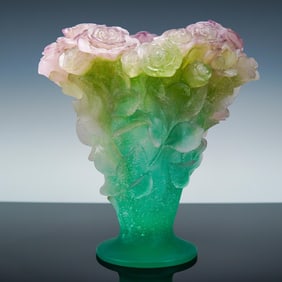 Daum Glass Pate de Verre Vase, Roses