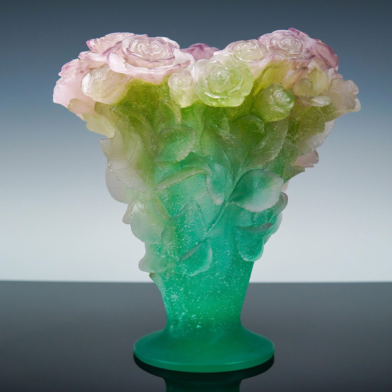 Daum Glass Pate de Verre Vase, Roses