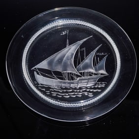 Lalique Crystal Plate, Ship Design