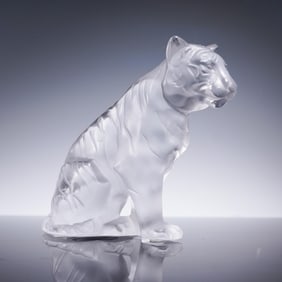 Lalique Crystal Figurine, Frosted Tiger