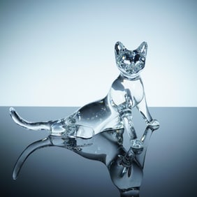 Baccarat Crystal Figurine, Cat with Tail Up