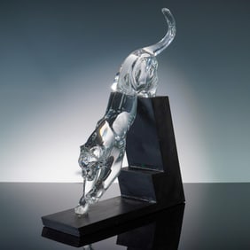 Baccarat Crystal Figurine, Panther The Leap with Base