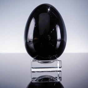 2pc Baccarat Crystal Figurine, Black Egg on Clear Stand, Boxed