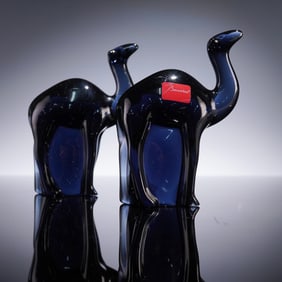 2pc Baccarat Noahs Ark Crystal Figurines, Camels, Midnight, with Box