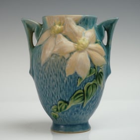 Roseville Pottery Double-Handle Vase, Clematis