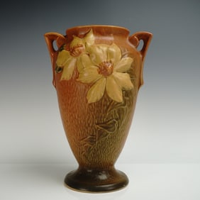 Roseville Pottery Double-Handle Vase, Clematis