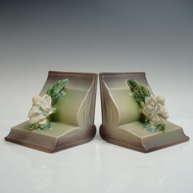 Pair of Roseville Pottery Bookends, Gardenia