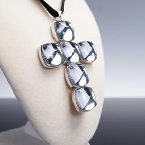Baccarat Crystal Cross Pendant Necklace, Bronze and Silver 925