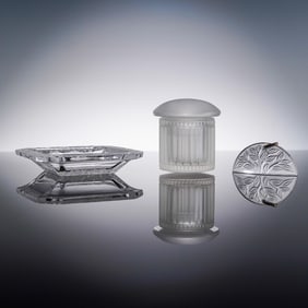 3pc Lalique Crystal, Tree of Life Pendant, Anna Ashtray & Mini Jar
