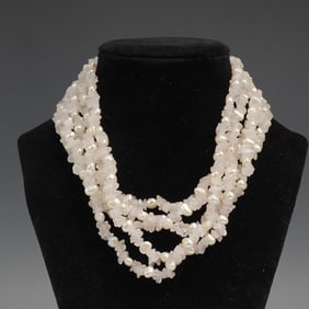 Multi-Strand Rose Quartz and Freshwater Pearl Necklace, 925 Clasp