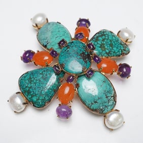 Jarin Sterling Silver and Semi Precious Stones Brooch