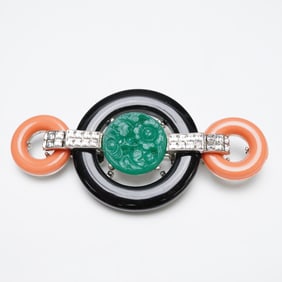 Kenneth Lane Art Deco Style Brooch with Carved Center