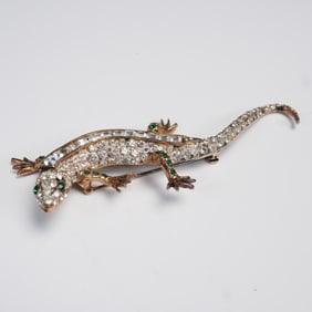Maresca Gold Tone Rhinestone Lizard Brooch