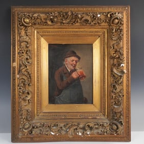Constantin Stoitzner, Antique Oil on Board, The Wine Cellar Master, Signed