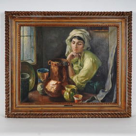 Francisco Ribera, Original Oil on Canvas, The Crockery Vendor, Signed