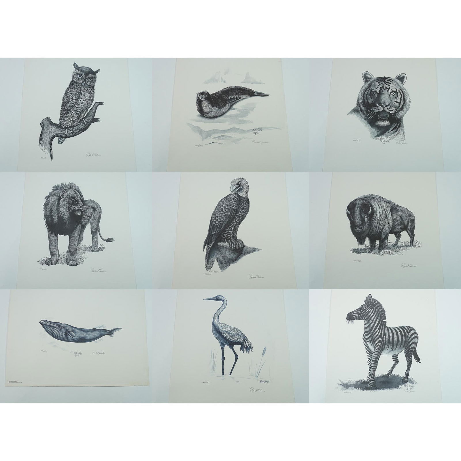 Hebner & Jacobs, Set of 9 World Wildlife Series Lithographs, Signed (1 of 10)