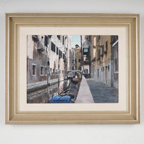 Original Oil on Wood, Venetian Canal Scene, Signed
