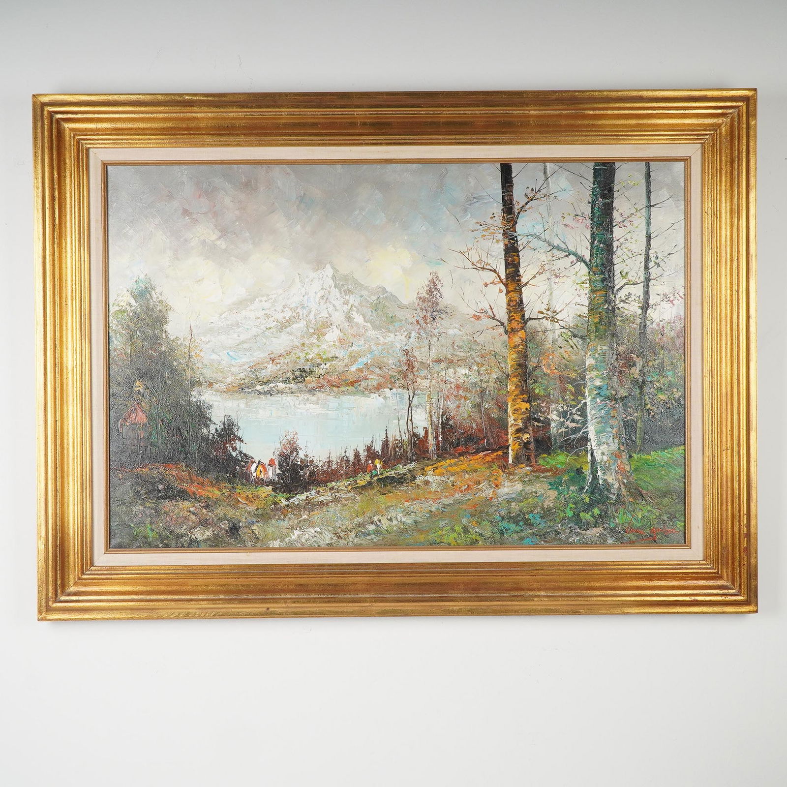 Original Oil Painting on Canvas, Alpine Lake Scene, Signed (1 of 5)