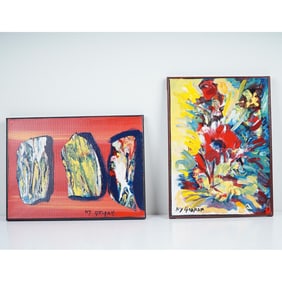 2pc NY Gaspar Abstract Expressionist Acrylic Paintings on Canvas
