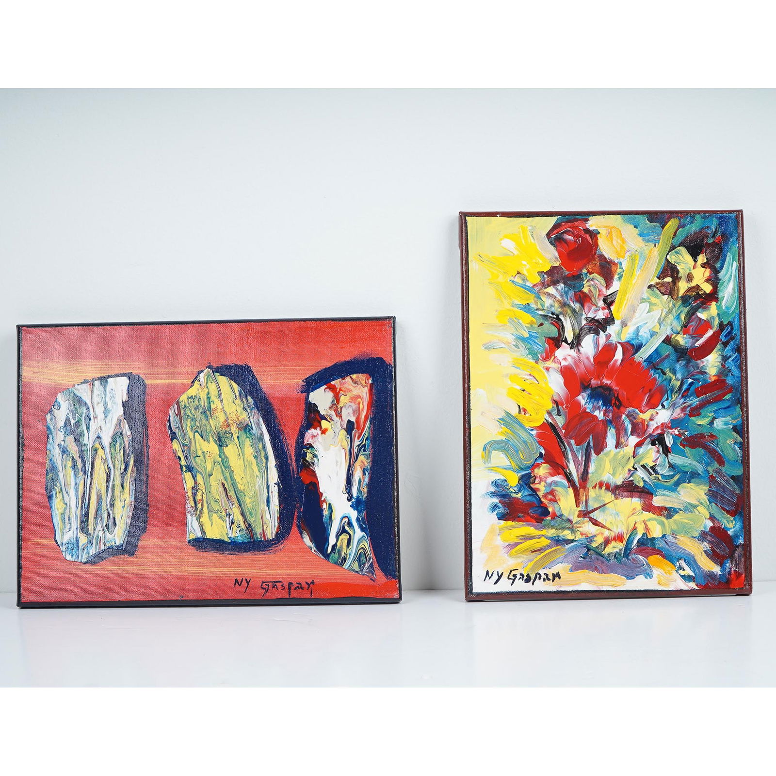 2pc NY Gaspar Abstract Expressionist Acrylic Paintings on Canvas (1 of 7)
