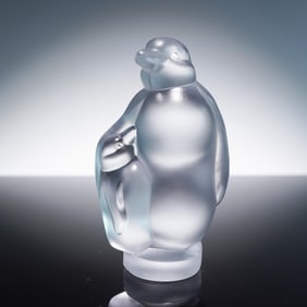 Sevres Crystal Figurine, Penguin with Baby