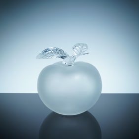 Lalique Crystal Figurine, Large Apple with Leaves