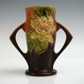 Roseville Pottery Water Lily Vase, Brown