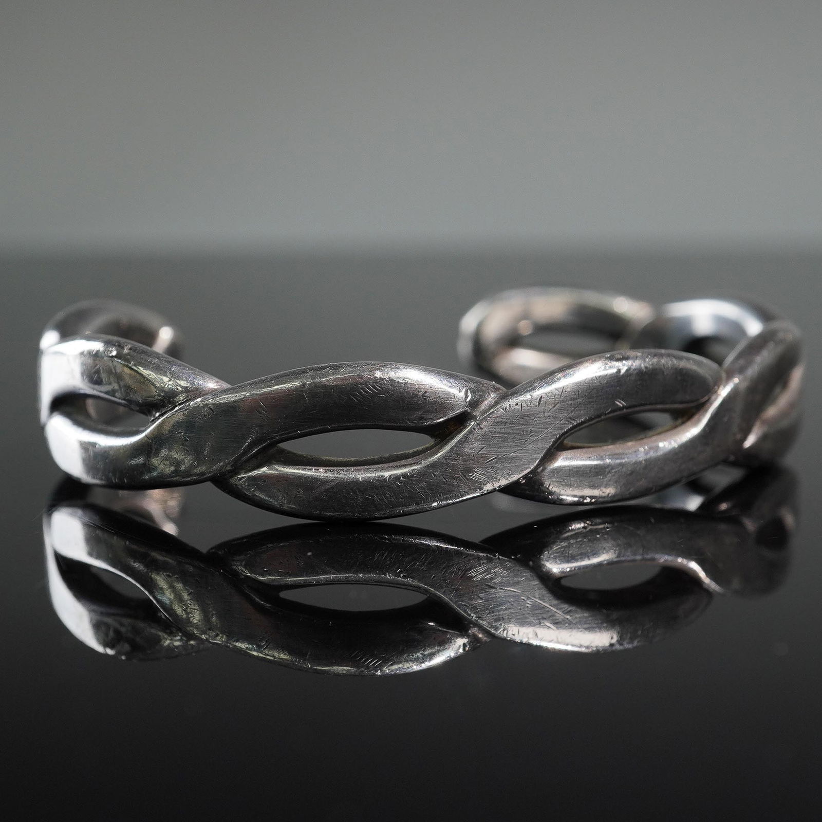 HRM Sterling Silver Link Cuff Bracelet, XL (1 of 3)