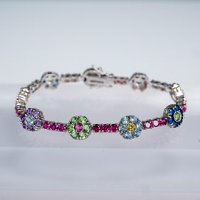 Landau Sterling Silver Floral Bracelet with Gemstones