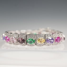 Sterling Silver 925 Multi Gemstone Tennis Bracelet