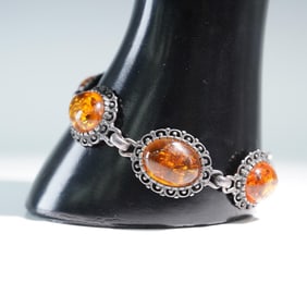 Sterling Silver and Amber Link Bracelet