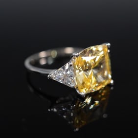 14K White Gold Cocktail Ring with Yellow and Clear Stones
