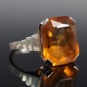 14K White Gold Ring with Emerald Cut Citrine