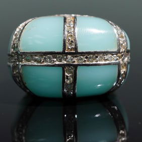 Sterling Silver and Turquoise-Colored Acrylic Ring with Crystal Accents