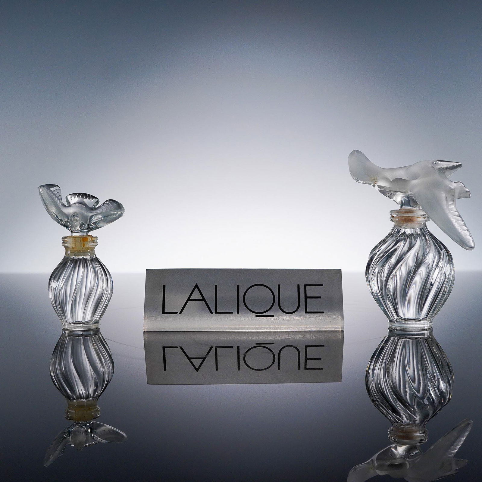 3pc Lalique Crystal, Perfume Bottles and Display Block (1 of 9)