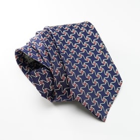 Hermes Blue Silk Necktie with Abstract Rope Pattern