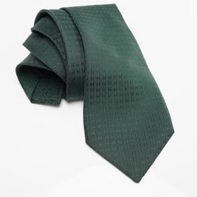 Hermes Dark Green Silk Neck Tie with Embossed Pattern
