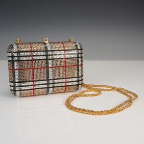 Katherine Baumann Crystal Embellished Plaid Hard Case Bag