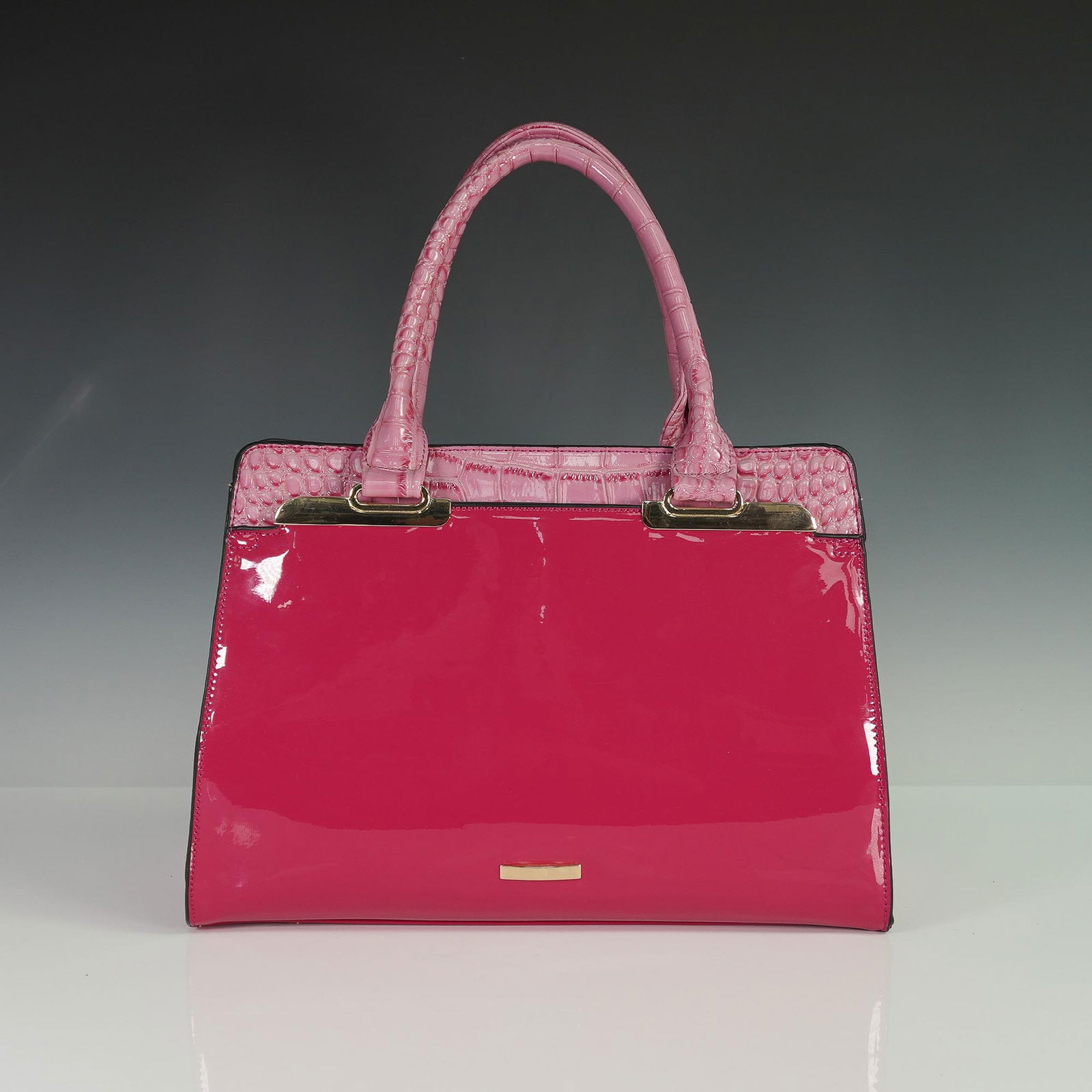 Pink Patent Faux Leather and Crocodile Handbag (1 of 8)