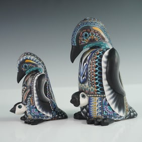 2pc  Jon Stuart Anderson Polymer Clay Penguin Sculptures